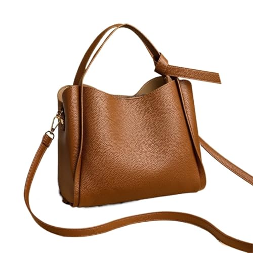 GIYXHU Vielseitige Eimer Umhängetaschen Frauen PU Leder Messenger Umhängetaschen Damen Casual Einfarbig Geldbörse Handtasche(Brown) von GIYXHU