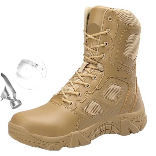 Men Boots Waterproof Safety Shoes Security Steel Toe Cap Men's Working Anti-Smashing Work(Khaki,42) von GIYXHU
