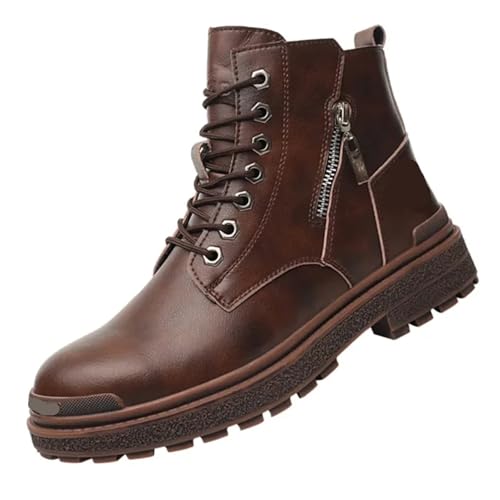 Men Work Safety Boots Zip Ankle Indestructible Steel Toe Cap Anti Smashing Shoes Male Footwear(Brown,44) von GIYXHU