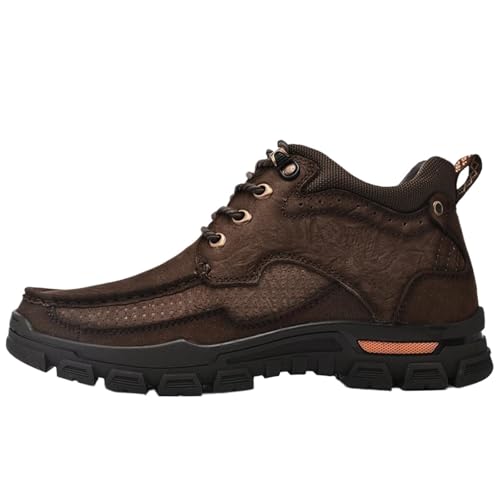 Men's Outdoor Shoes Genuine Leather Boots Retro Work Shoe Platform Footwear for Men(Dark Brown,41) von GIYXHU