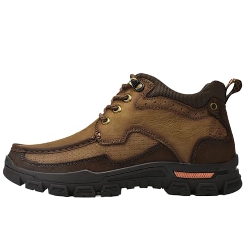 Men's Outdoor Shoes Genuine Leather Boots Retro Work Shoe Platform Footwear for Men(Khaki,39) von GIYXHU
