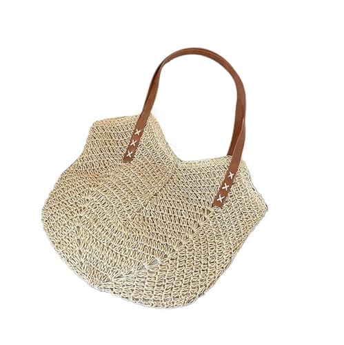 Strohtasche Sommer Stroh Handtaschen for Frauen Rattan Gewebt Schulter Taschen Casual Hohl Stroh Strand Tasche(Beige) von GIYXHU