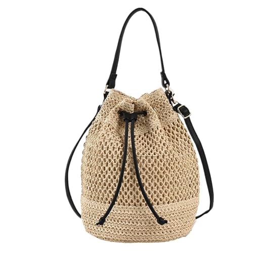 Strohtasche Sommer Stroh Tasche for Frauen Gewebt Handgemachte Schulter Tasche Rattan Strand Einkaufstasche for Reise(Beige) von GIYXHU