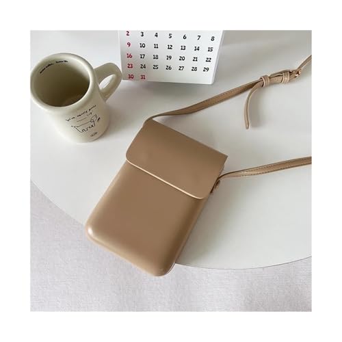 Umhängetaschen mit Klappe for Damen, Mini-Schultertaschen aus PU-Leder und Handtaschen for Mädchen, Telefon, einfache, solide Tasche(Beige) von GIYXHU