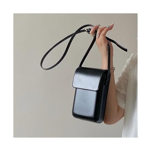 Umhängetaschen mit Klappe for Damen, Mini-Schultertaschen aus PU-Leder und Handtaschen for Mädchen, Telefon, einfache, solide Tasche(Black) von GIYXHU