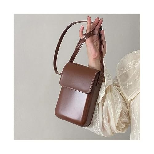 Umhängetaschen mit Klappe for Damen, Mini-Schultertaschen aus PU-Leder und Handtaschen for Mädchen, Telefon, einfache, solide Tasche(Brown) von GIYXHU