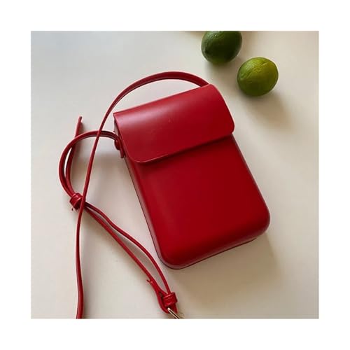 Umhängetaschen mit Klappe for Damen, Mini-Schultertaschen aus PU-Leder und Handtaschen for Mädchen, Telefon, einfache, solide Tasche(Red) von GIYXHU