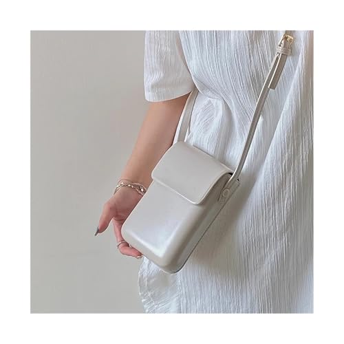 Umhängetaschen mit Klappe for Damen, Mini-Schultertaschen aus PU-Leder und Handtaschen for Mädchen, Telefon, einfache, solide Tasche(White) von GIYXHU