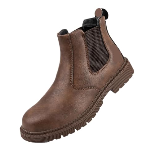 Water Proof Safety Work Shoes for Men Steel Head Leather Boots Male Footwear Indestructible Construction(Brown,42) von GIYXHU