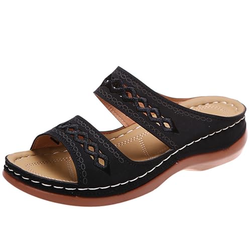 GImLy Damen Orthopädische Sandalen Sommer Hohl Atmungsaktiv Keilabsatz Freizeit Beach Pantoffeln Arch Support Sandalen Open Toe Sport Strand Latschen Rutschfest Casual Sandalen,F,37 EU von Gimly