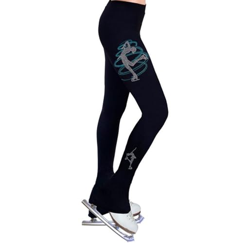 GImLy Mädchen Eiskunstlauf Hose Glitzer Strasssteinen Leggings Strumpfhose Warm Und Atmungsaktiv Schlittschuhhose High Waist Hohe Elastizität Sport Eislaufen Kostüm,D,L von GImLy