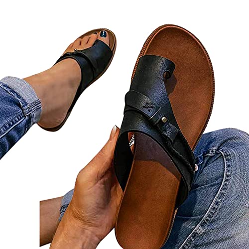 GImLy Orthopädische Schuhe Damen Summer Zur Unterstützung des Fußgewölbes Weiche Orthopädische Sandalen Aus PU-Leder rutschfeste Elegante Flip-Flops Für Hallux Valgus Bunion,001,38EU von GImLy