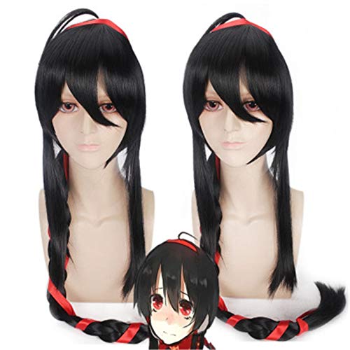 100 cm synthetisches langes schwarzes Vocaloid China Yuezheng Ling Cosplay Perückenhaar mit zwei Pferdeschwanzperücken Peitsche von GJBXP