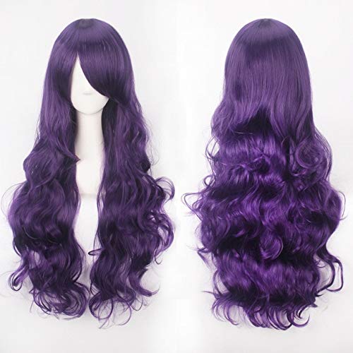 80 cm lange lockige dunkelviolette hellviolette Cosplay Perücken Synthetisches Haar Halloween 32"Lange lila gewellte Perücke Frauen gemeinsame gewellte Perücke K027-08 von GJBXP