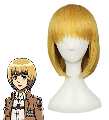 Animation Angriff auf Titan Cosplay Perücken Armin Arlart Goldene Frauen Bob Kurzes synthetisches Haar Cosplay Kostüm Perücken + Free Hair Net von GJBXP