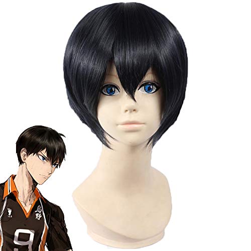 Anime Haikyuu !! Tobio Kageyama High School Volleyball Club Kageyama Tobio Kurze schwarze Cosplay Kostüm Perücke + Perücke Cap von GJBXP