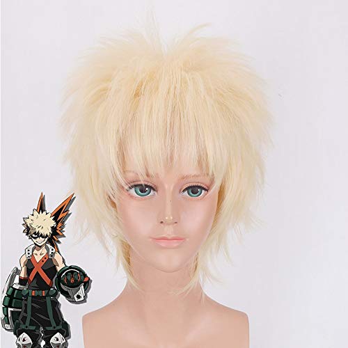 Anime Mein Held Academia Baku Kein Held Bakugou Katsuki Bakugo Perücke Kurze Blonde Hitzebeständige Haare Cosplay Kostüm Perücken Pl-725 von GJBXP