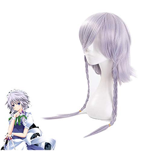 Anime Touhou Projekt Ow Reaper Genderbend Izayoi Sakuya Silber Grau Geflochtene Cosplay Perücke Halloween Party Kostüm Perücken + Perücke Cap von GJBXP