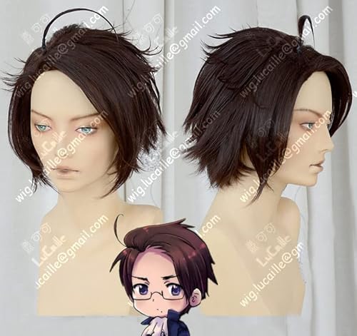 Axis Powers Hetalia Österreich Roderich Edelstein Kurzer Kaffee gestylt Hitzebeständiges Haar Cosplay Kostüm Perücke + Kostenlose Perücke Kappe von GJBXP