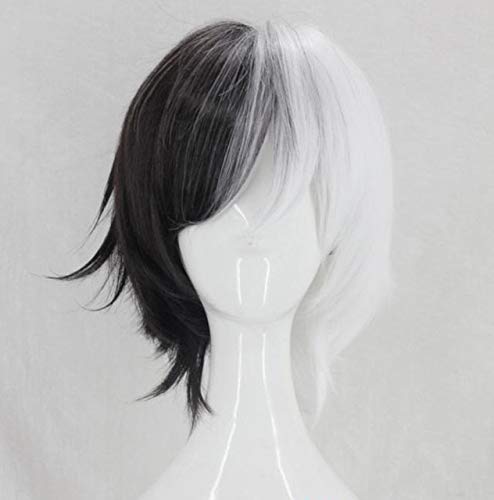 Bungo Streunende Hunde Kyuusaku Yumeno Dangan Ronpa Monokuma Kurz Schwarz Weiß Synthetisch Cosplay Haar Perücken Hitzebeständigkeit + Haarnetz Einheitsgröße Wie das Bild von GJBXP
