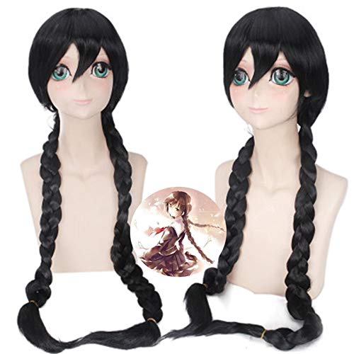 Danganronpa Touko Fukawa Perücke 100cm lang Gerade Schwarz Geflecht Hitzebeständig Synthetisches Haar Anime Party Universal Cosplay Perücken von GJBXP