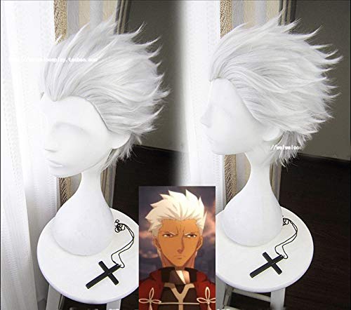 Fate Stay Night Go Extra Bogenschütze Emiya Perücken Kurze silberweiße hitzebeständige synthetische Haare Cosplay Perücke + Perückenkappe von GJBXP