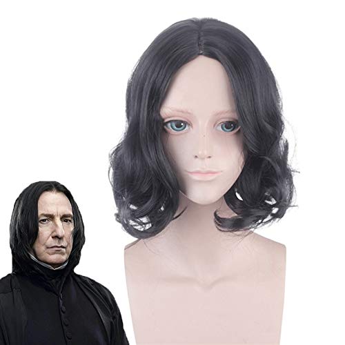 Film Severus Snape Cosplay Perücke Professor Snape Curly Black Perücke Halloween Rollenspiel Kostüm Perücken + Perücke Cap One Size von GJBXP