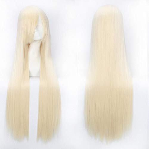 GJBXP 100 cm 420g Rose Net Lange Gerade Perücke Cosplay Kostüm Kunsthaar Weiß Blau Rosa Braun Grün Rot Blond Schwarz Perücken Für Frauen hellblond von GJBXP