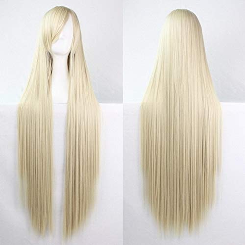GJBXP 100 cm Mode Billig Gerade Lange Cosplay Perücke Schwarz Silber Weiß Rot Blau Lila Rosa Grün Synthetische Haar Perücken Für Frauen hellblond von GJBXP