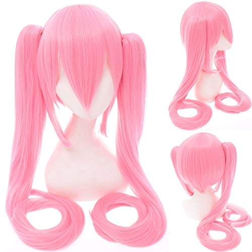 GJBXP 120 Cm Hatsune Miku Synthetische Cosplay Perücke Gerade Weiß Blau Anime Haar Halloween Kostüm Frauen Perücken Mit Doppel Clip Pferdeschwänze 07 von GJBXP