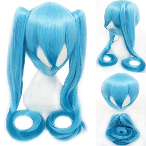 GJBXP 120 Cm Hatsune Miku Synthetische Cosplay Perücke Gerade Weiß Blau Anime Haar Halloween Kostüm Frauen Perücken Mit Doppel Clip Pferdeschwänze 14 von GJBXP