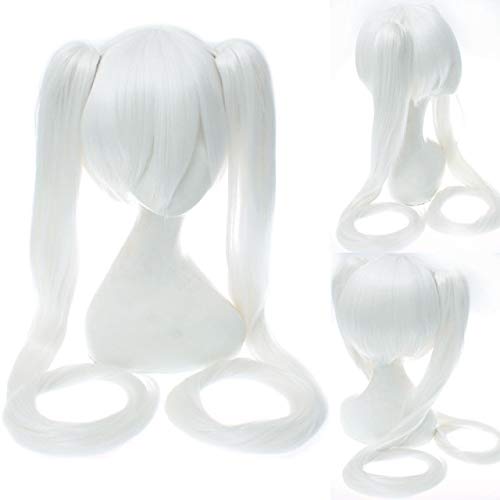 GJBXP 120 Cm Hatsune Miku Synthetische Cosplay Perücke Gerade Weiß Blau Anime Haar Halloween Kostüm Frauen Perücken Mit Doppel Clip Pferdeschwänze 16 von GJBXP