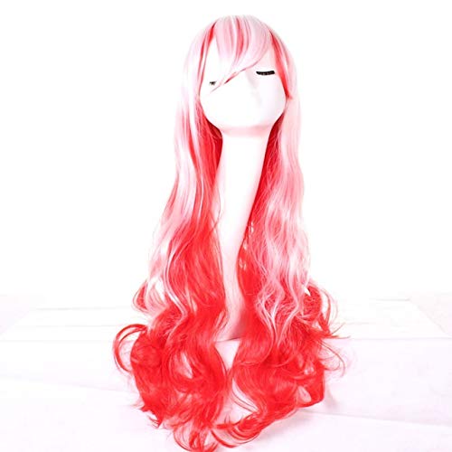 GJBXP 26 zoll Mode Billig Lange Wellenförmige Farbige Frau Perücken Anime Cosplay Halloween Lolita Blau Lila Grün Ombre Perücke Mit Pony 02 von GJBXP