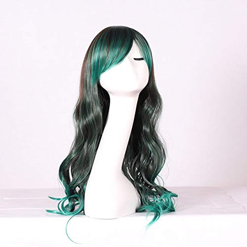 GJBXP 26 zoll Mode Billig Lange Wellenförmige Farbige Frau Perücken Anime Cosplay Halloween Lolita Blau Lila Grün Ombre Perücke Mit Pony 03 von GJBXP