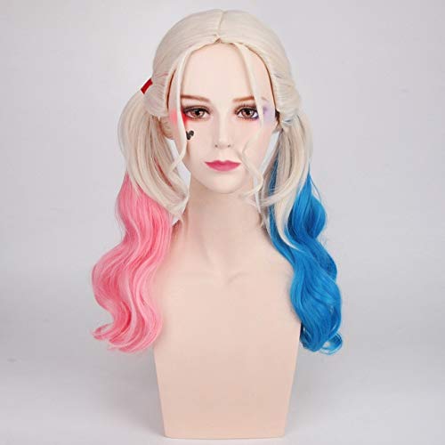 GJBXP Anime Batman Selbstmord Squad Harleen Quinzel Cosplay Perücke Kunsthaar Halloween Kostüm Pferdeschwanz Perücken Für Frauen Perucas + Kappe rosa blau pferdeschwanz von GJBXP