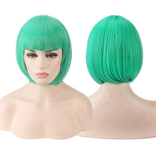 GJBXP Anime Kurze Cosplay Perücke Kostüm Kunsthaar Rosa Blond Kastanienbraun Grau Grün Rot Blau Weiß Schwarz Kurze Bob Perücken Für Frauen grün von GJBXP