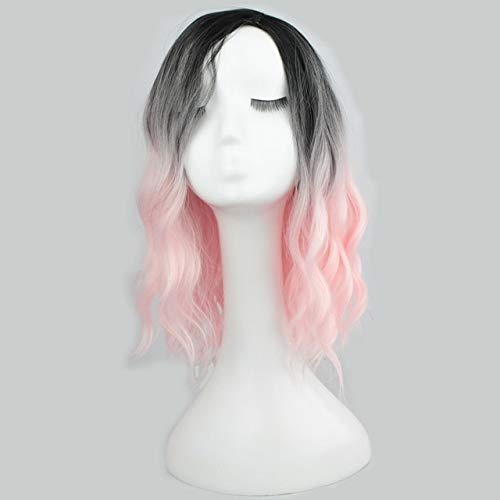 GJBXP Anime Kurze Lockige Ombre Perücke Cosplay Synthetische Haar Frauen Hitzebeständige Lolita Two Tone Perücken Für Kostüm Party 35 cm Pfirsich rosa ombre von GJBXP