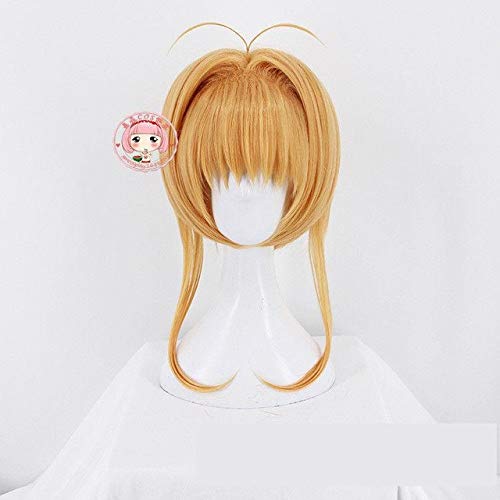 GJBXP Biamoxer Card Captor Sakura Klare Karte Kinomoto Sakura Blond Braun Cosplay Perücke Party Perücken Cosplay Volle Perücke Freie Kappe Champagner von GJBXP