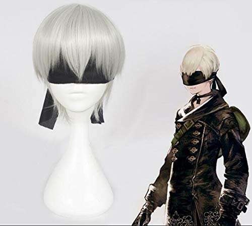 GJBXP Biamoxer Nier: Automata 9S Cosplay Perücken Yorha No. 9 Modell Silber Perücke Mit Black Eye Patch Cosplay Halloween GJBXP Biamoxer Nier: Automata 9S Cosplay Perücken Yorha No. 9 Modell Silber Perücke Mit Black Eye Patch Cosplay Halloween von GJBXP