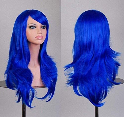GJBXP Cos Anime Perücke Perücke langes lockiges Haar Cosplay Farbe Bühne Haube 25 Zoll, gelb Marineblau von GJBXP