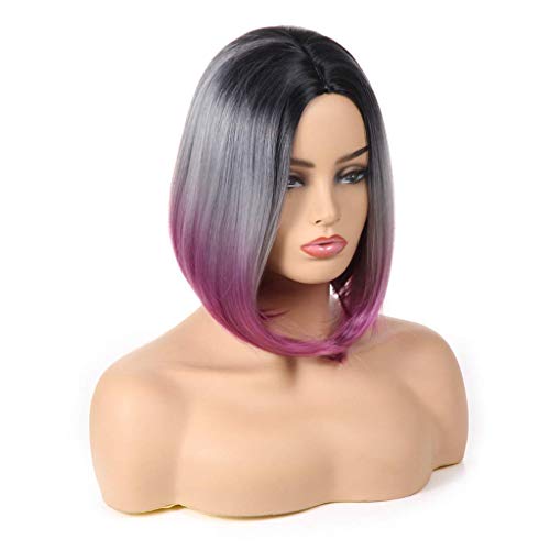 GJBXP Cosplay Party Perücke Mädchen Färben Kurze Gerade Rohr Spitze Bob Frau Synthetische Braun Lila von GJBXP