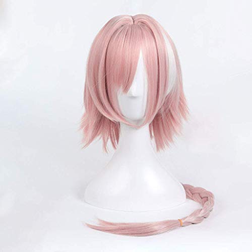 GJBXP Fate/Apocrypha Anime Charakter Astolfo Cosplay Perücken mit Geflecht Hitzebeständige Kunstfaser Kirsche und Weißes Langes Glattes Haar von GJBXP