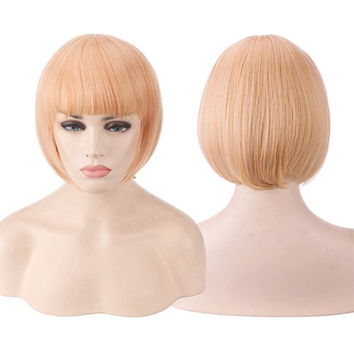 GJBXP Günstige Kunsthaar Kurze Bob Perücken Mit Pony Rot Blau Gelb Rosa Lila Blond Natürliche Anime Cosplay Perücke Anime Kostüm hellorange von GJBXP