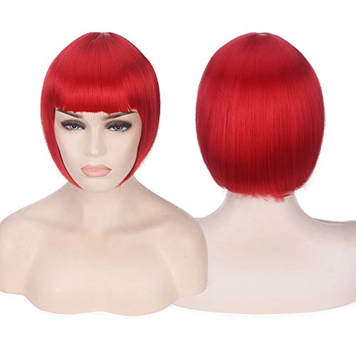 GJBXP Günstige Kunsthaar Kurze Bob Perücken Mit Pony Rot Blau Gelb Rosa Lila Blond Natürliche Anime Cosplay Perücke Anime Kostüm rot GJBXP Günstige Kunsthaar Kurze Bob Perücken Mit Pony Rot Blau Gelb Rosa Lila Blond Natürliche Anime Cosplay Perücke Anime Kostüm rot von GJBXP