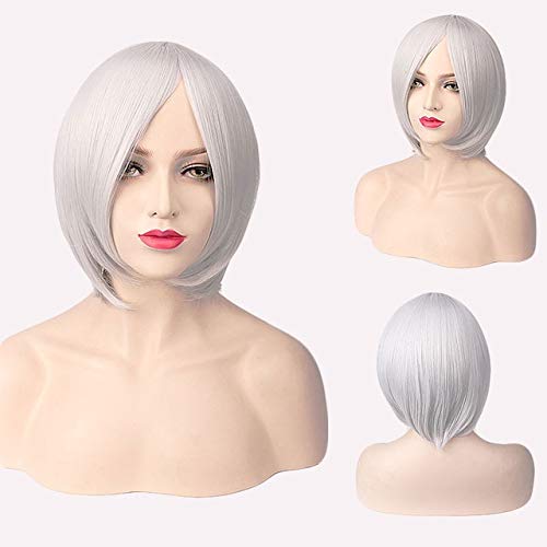 GJBXP Günstige Synthetische Kurze Cosplay Perücke Lila Rosa Rot Blau Grau Weiß Bob Perücken Für Frauen Hitzebeständige Anime Haar 04 von GJBXP