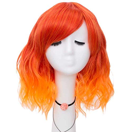 GJBXP Haarteile 40 cm Kurzwelle Feuer Rot Orange Karneval Anime Convention Cosplay Perücken Side Bangs von GJBXP