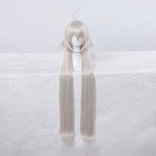 GJBXP Haarteile Anime Cosplay Rose Net Perücken mit Pony 100% Hochtemperaturbeständige Faser Grau Weiß Lange Glattes Haar 40 zoll von GJBXP