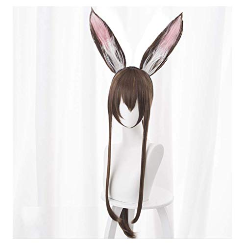 GJBXP Haarteile Arknights ， Anime Cosplay Rose Net Perücken Hochtemperaturbeständige Faser Lange Glatte Haare Pferdeschwanz Lange Hasenohren Braun 39 Zoll von GJBXP