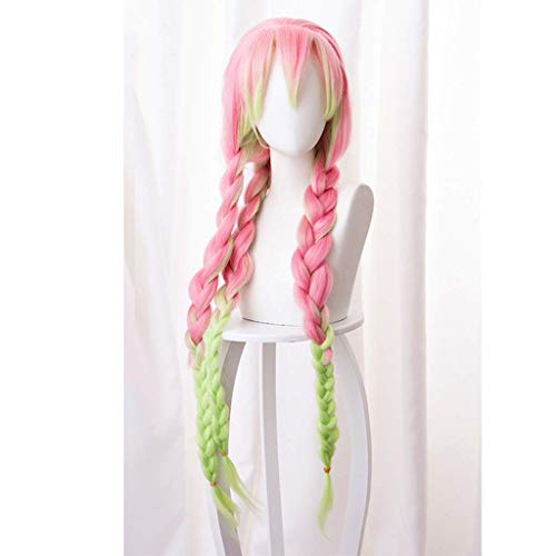 GJBXP Haarteile Dämonentöter: Kimetsu no Yaiba Anime Cosplay Rose Net Perücken Hochtemperaturbeständige Faser Lange Twist Haar Farbverlauf 35,5 Zoll von GJBXP