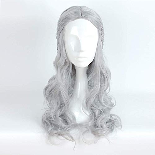 GJBXP Haarteile Daenery Cosplay Perücke Silber-Grau Handgemachte Zöpfe, Lange Lockige Perücke, 27,5 '' von GJBXP